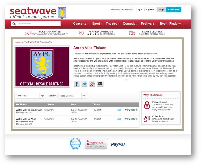 Aston Villa and Ticketmaster extend their 20 year partnership with resale